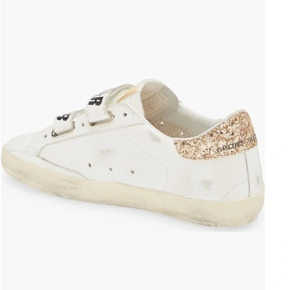 Authentic GOLDEN GOOSE Old School Low Top Velcro Sneakers - White/Gold - 37 - Picture 2 of 16